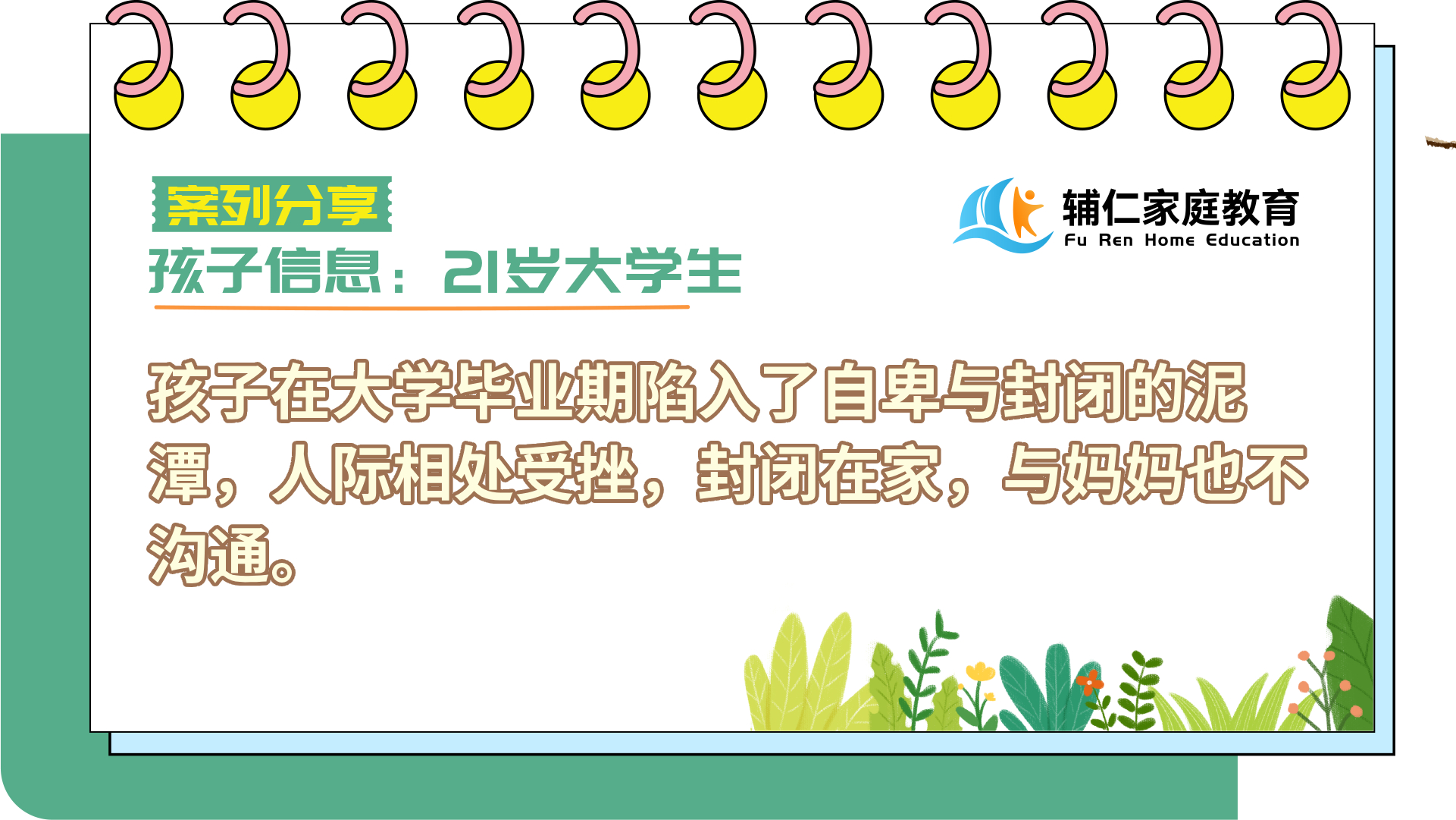 21岁大学毕业生，自卑，封闭自己，人际相处受挫，封闭在家，与妈妈也不沟通